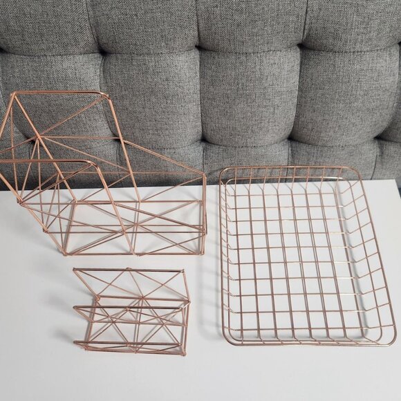 3-Piece Copper / Rose Gold Metal Office Stationary Set - Picture 1 of 4